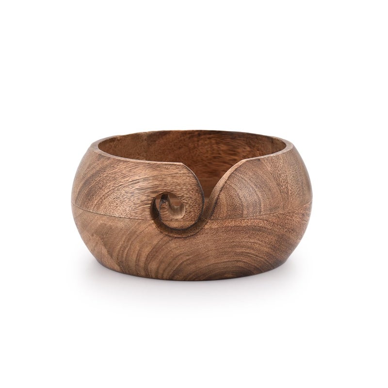 NIRMAN Wooden Yarn Bowl Hand Made by Indian Artisans with Premium Mango Wood for Knitting and Crochet (6" x 6" x 3'') - Image 1